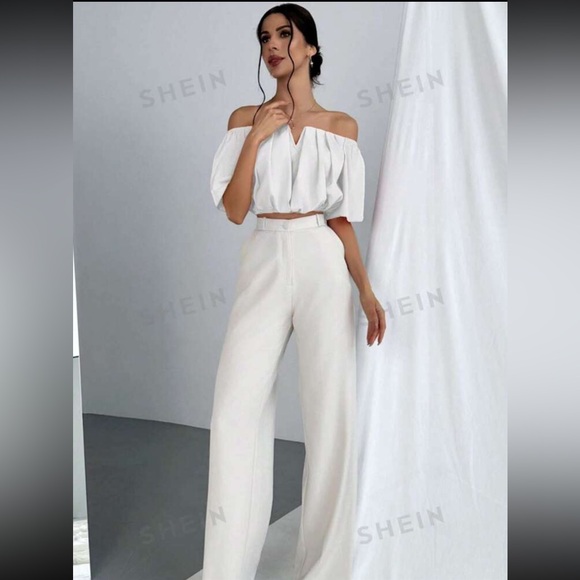 SHEIN Aloruh Off Shoulder V-Neck Waist-Cinching Blouse - Picture 5 of 5